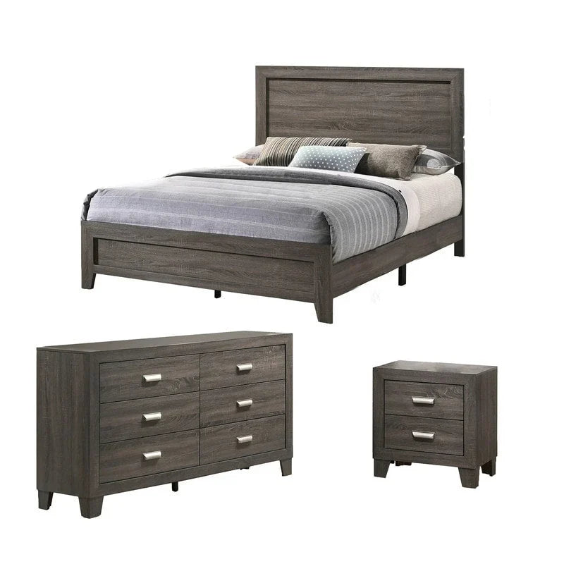 Ensemble de chambre à coucher 3 pièces Anastasia gris uni de qualité supérieure