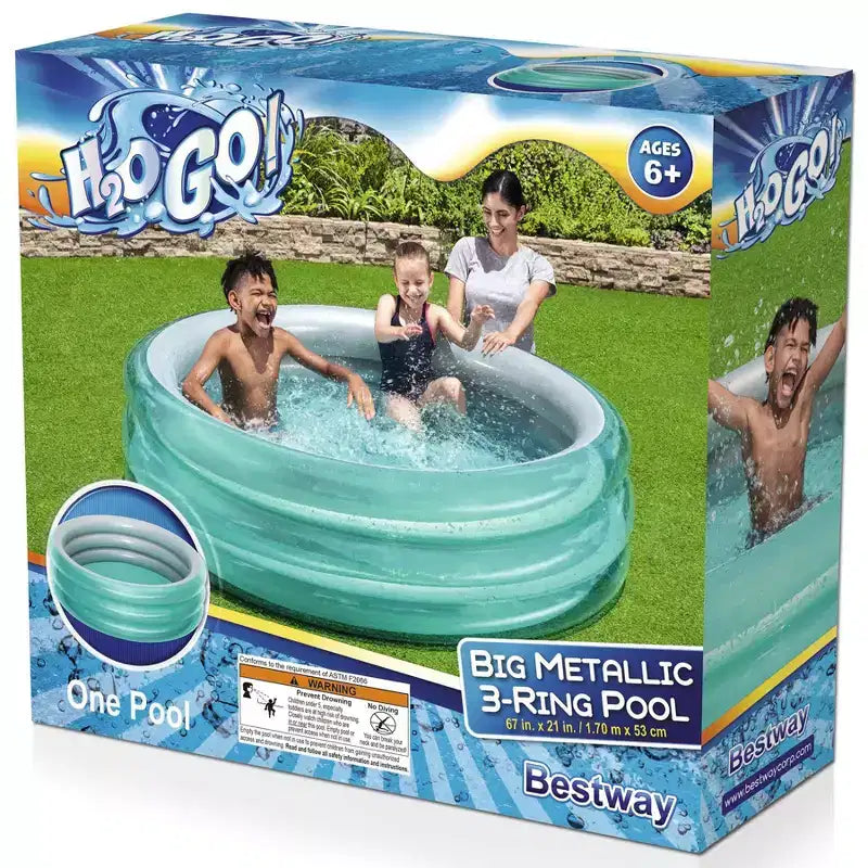 Piscine de jeu gonflable métallique 3 anneaux H2OGO! Bestway (57 po de diamètre)