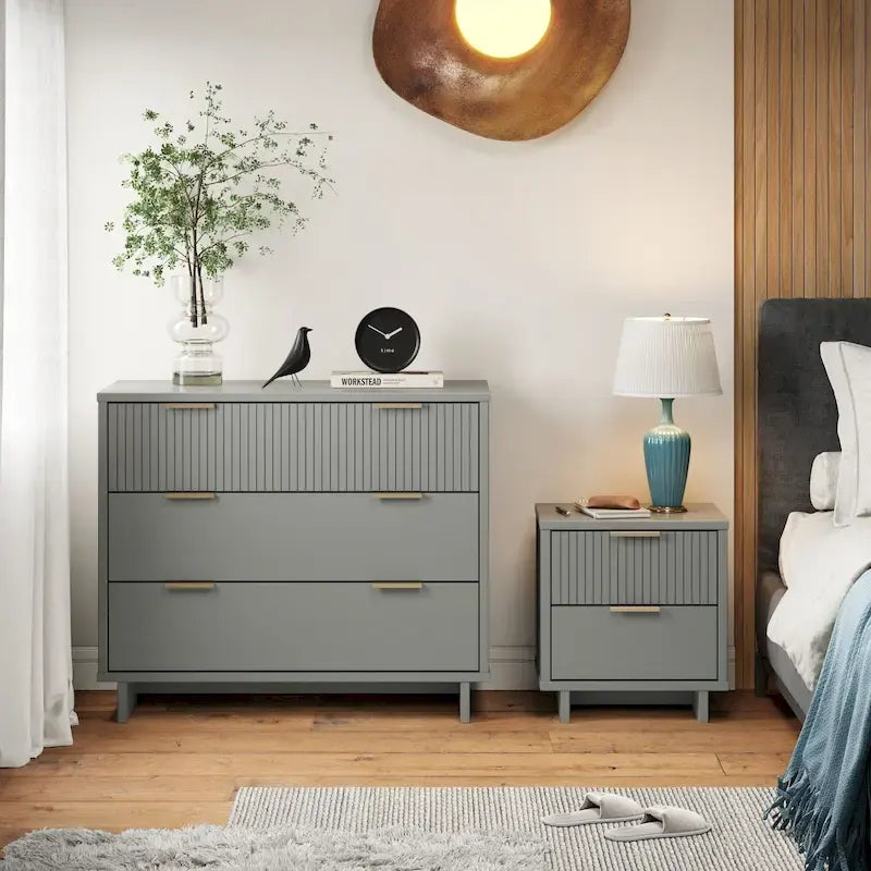 Ensemble commode et table de chevet standard Manhattan Comfort Granville 2 pièces en bois massif moderne