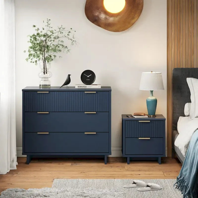 Ensemble commode et table de chevet standard Manhattan Comfort Granville 2 pièces en bois massif moderne