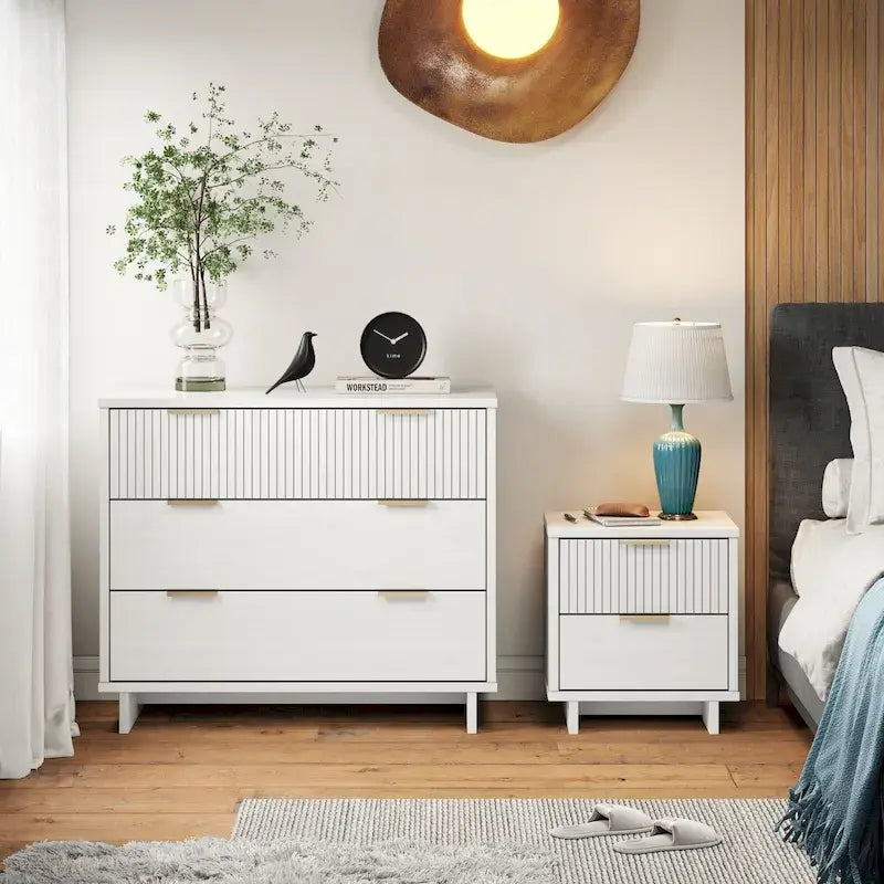 Ensemble commode et table de chevet standard Manhattan Comfort Granville 2 pièces en bois massif moderne