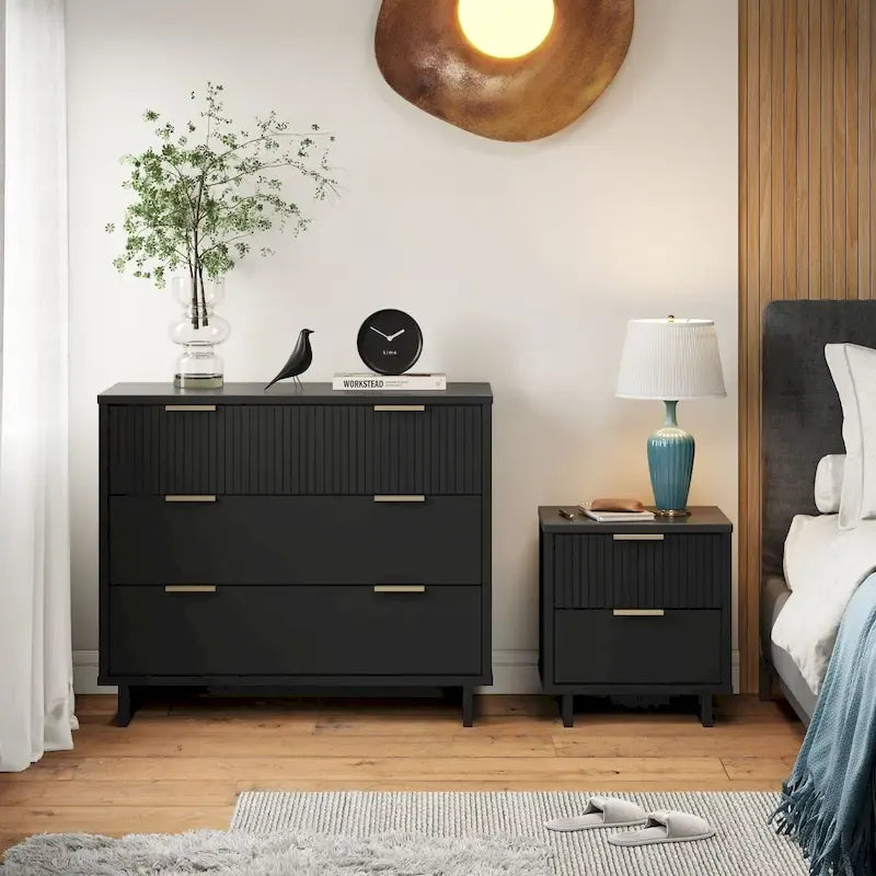Ensemble commode et table de chevet standard Manhattan Comfort Granville 2 pièces en bois massif moderne