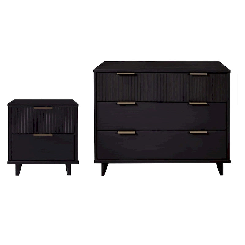 Ensemble commode et table de chevet standard Manhattan Comfort Granville 2 pièces en bois massif moderne