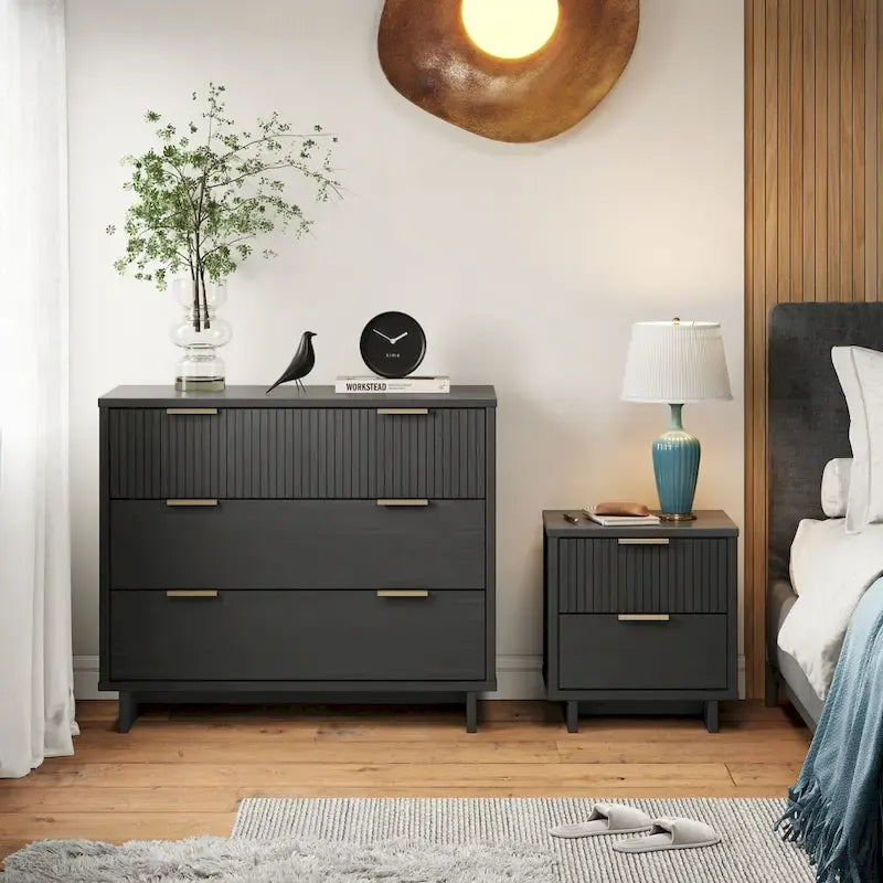 Ensemble commode et table de chevet standard Manhattan Comfort Granville 2 pièces en bois massif moderne