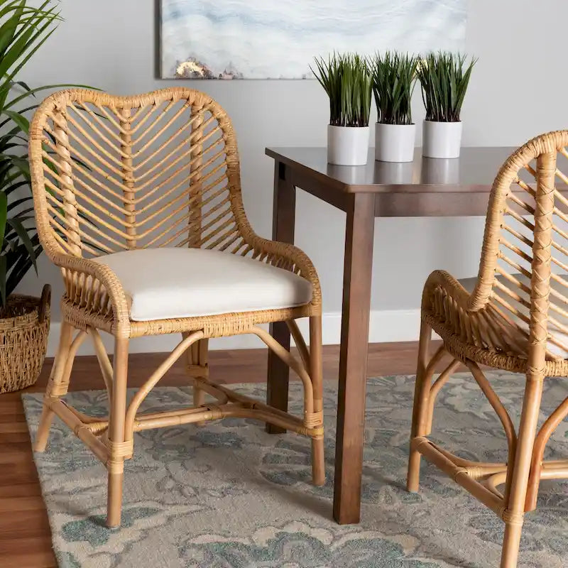 Chaise de salle à manger en rotin brun naturel bohème moderne