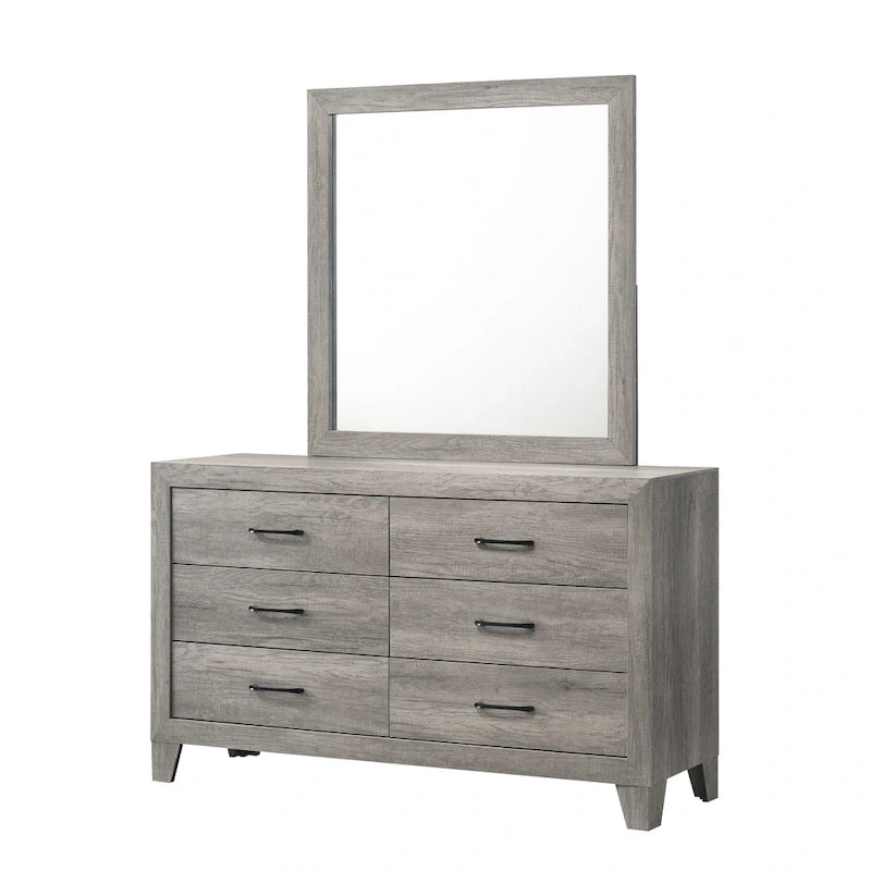 Ensemble de chambre à coucher rustique gris 6 pièces Jan