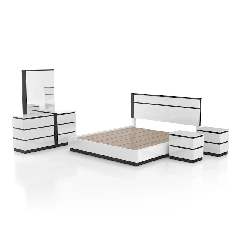 Ensemble de chambre à coucher moderne Conjira en bois blanc, 5 pièces, plateforme (USB) par Furniture of America