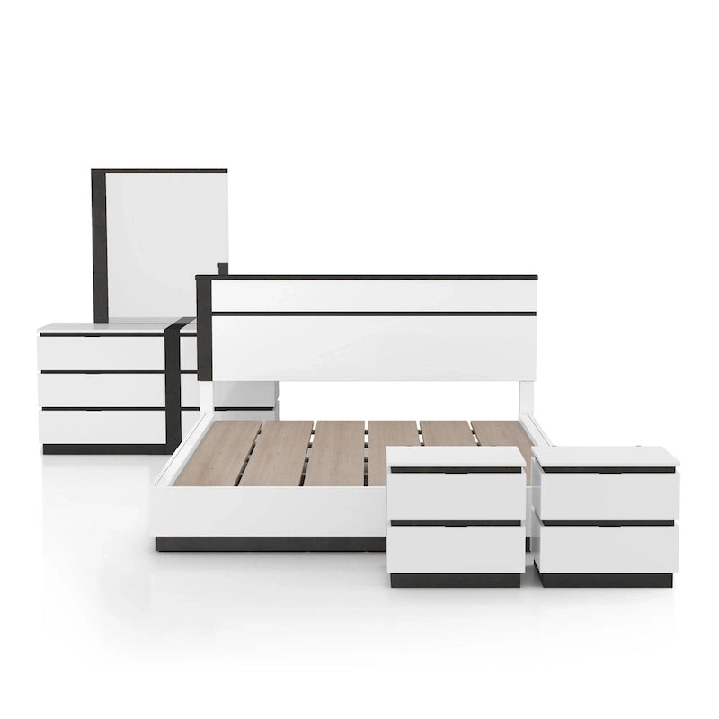 Ensemble de chambre à coucher moderne Conjira en bois blanc, 5 pièces, plateforme (USB) par Furniture of America