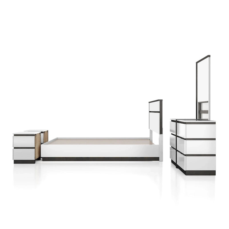 Ensemble de chambre à coucher moderne Conjira en bois blanc, 5 pièces, plateforme (USB) par Furniture of America