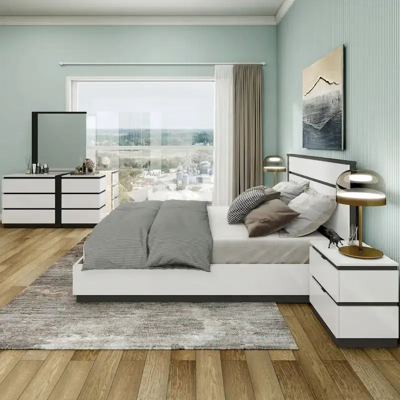 Ensemble de chambre à coucher moderne Conjira en bois blanc, 5 pièces, plateforme (USB) par Furniture of America