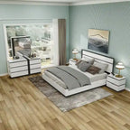 Ensemble de chambre à coucher moderne Conjira en bois blanc, 5 pièces, plateforme (USB) par Furniture of America