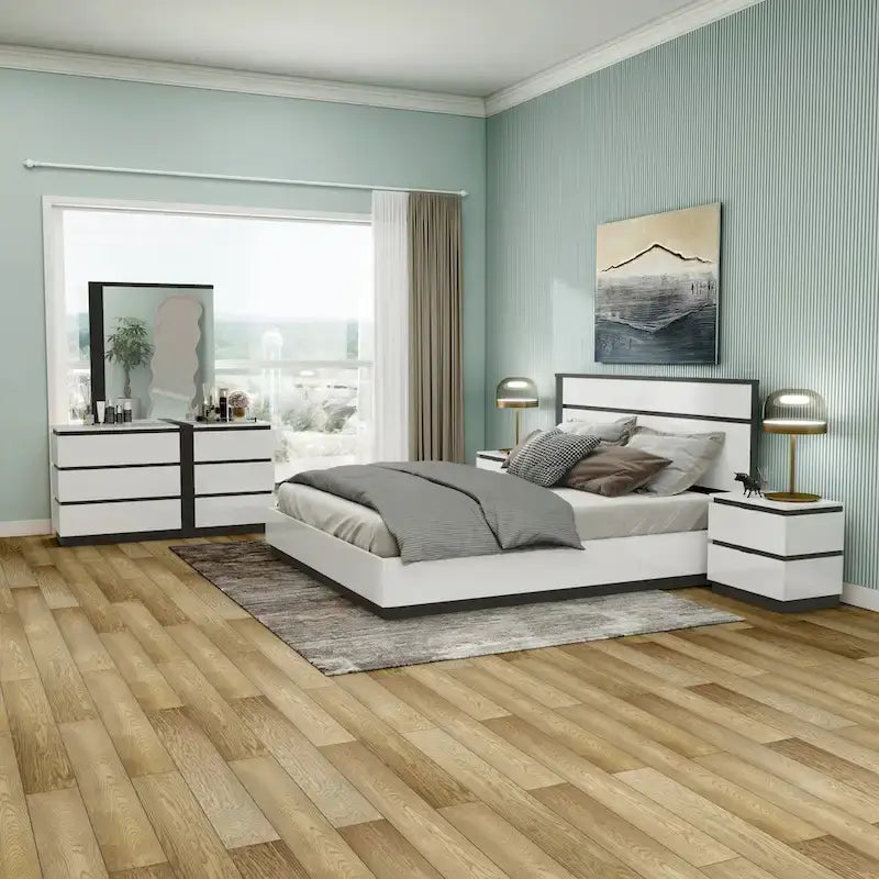 Ensemble de chambre à coucher moderne Conjira en bois blanc, 5 pièces, plateforme (USB) par Furniture of America