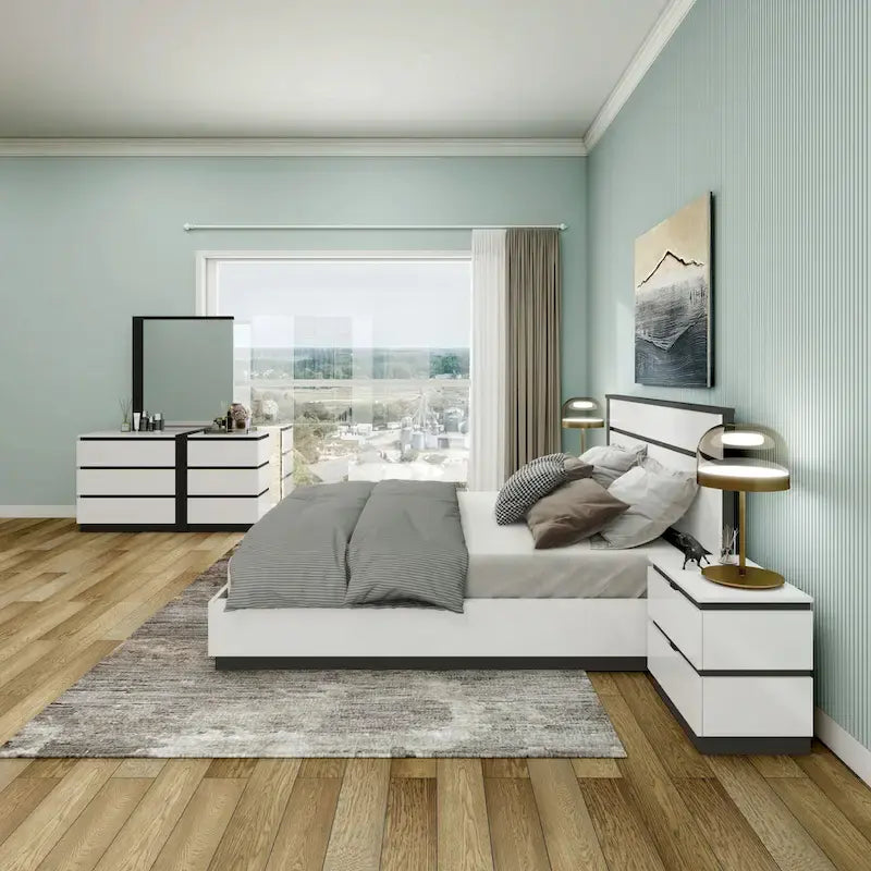 Ensemble de chambre à coucher moderne Conjira en bois blanc, 5 pièces, plateforme (USB) par Furniture of America