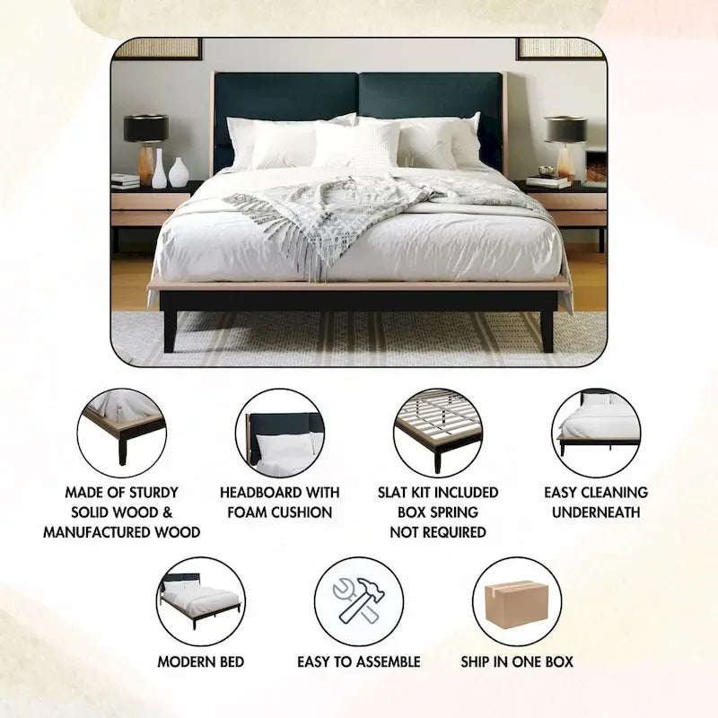 Ensemble de chambre à coucher en bois 4 pièces CraftPorch style milieu du siècle