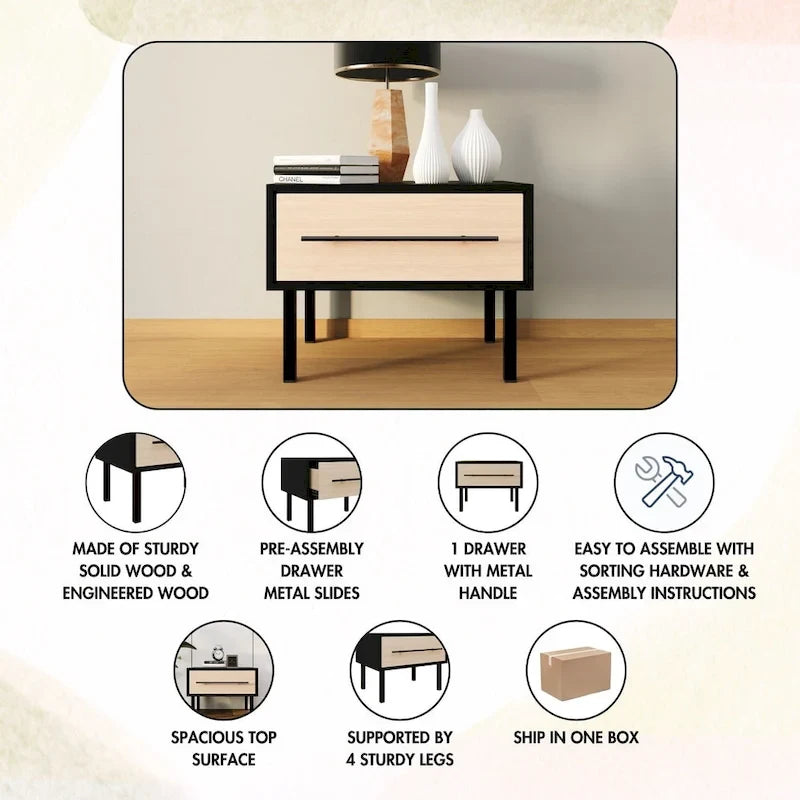 Ensemble de chambre à coucher en bois 4 pièces CraftPorch style milieu du siècle