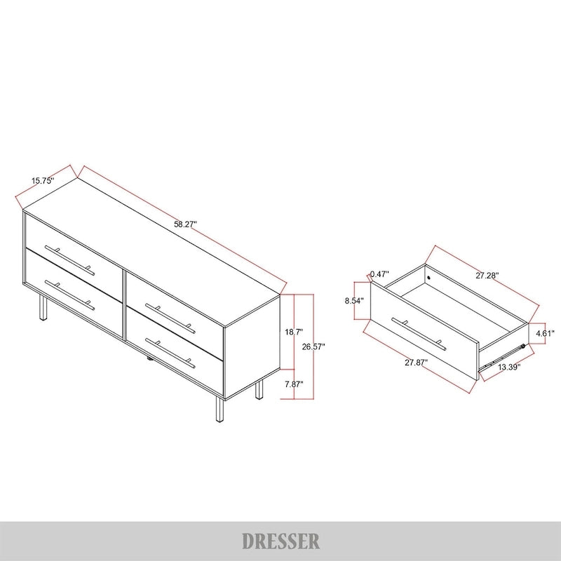 Ensemble de chambre à coucher en bois 4 pièces CraftPorch style milieu du siècle