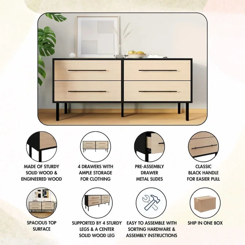 Ensemble de chambre à coucher en bois 4 pièces CraftPorch style milieu du siècle