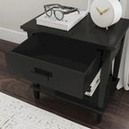 Lit King en bois noir Oak Park et deux tables de chevet