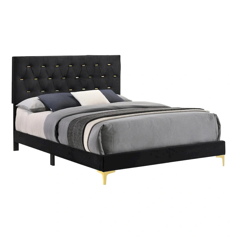Ensemble de chambre à coucher Lexie noir et or 4 pièces à panneaux capitonnés