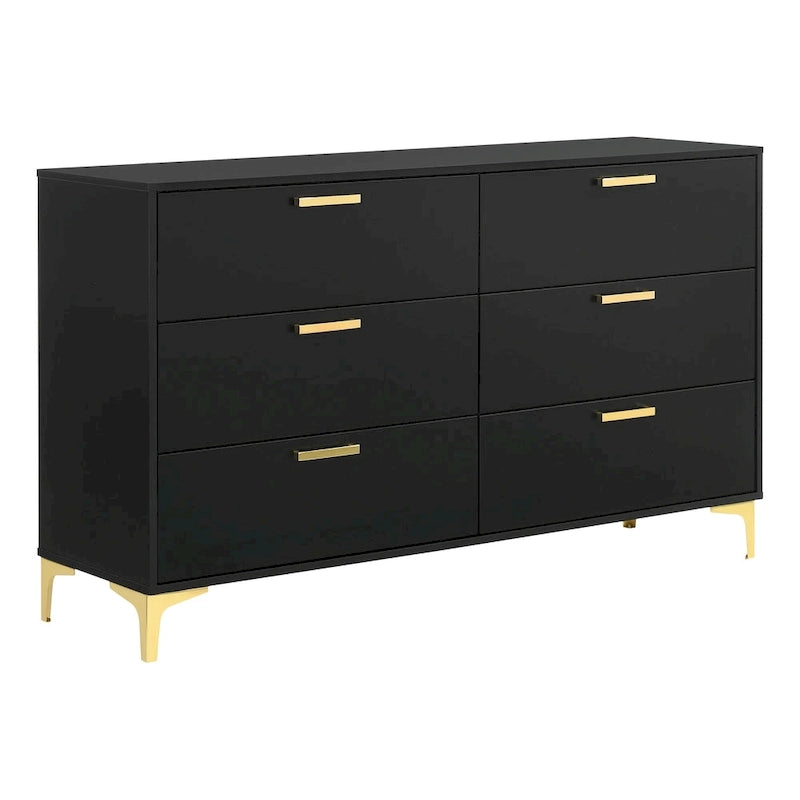 Ensemble de chambre à coucher Lexie noir et or 4 pièces à panneaux capitonnés