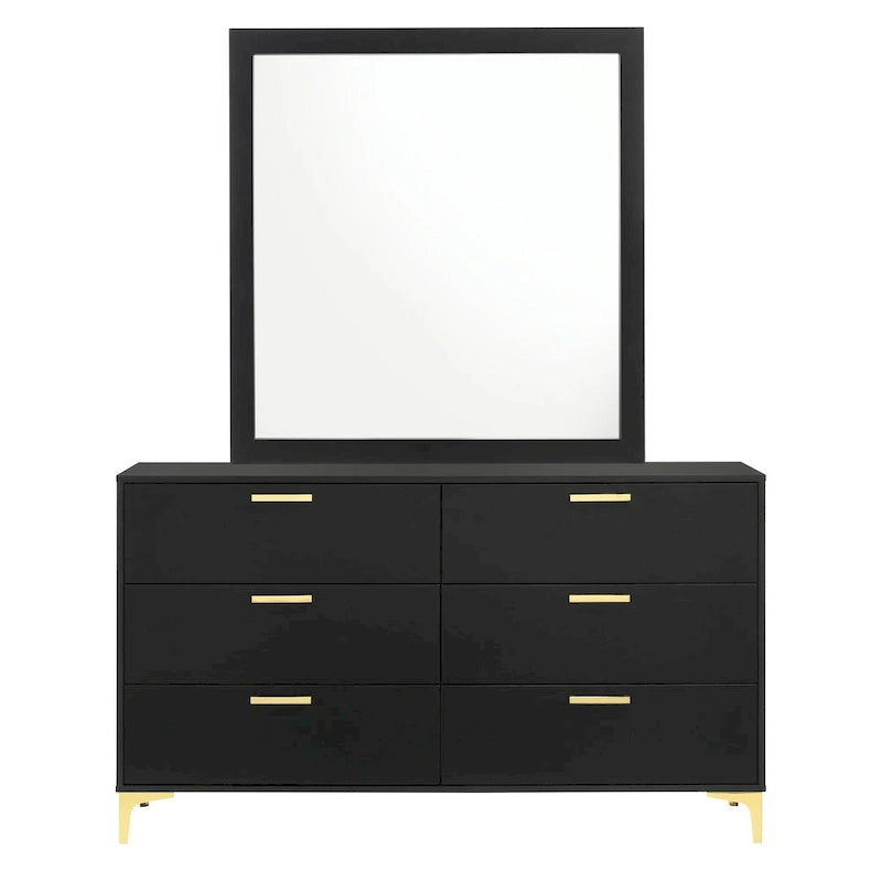 Ensemble de chambre à coucher Lexie noir et or 4 pièces à panneaux capitonnés