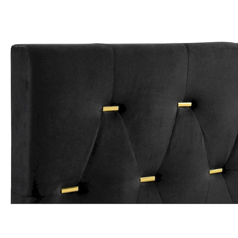 Ensemble de chambre à coucher Lexie noir et or 4 pièces à panneaux capitonnés