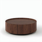 Table basse ronde moderne et élégante en bois marron avec tiroir