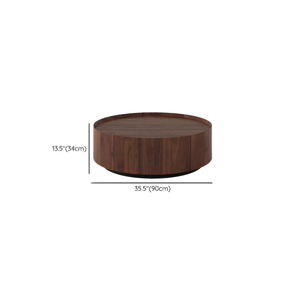 Table basse ronde moderne et élégante en bois marron avec tiroir