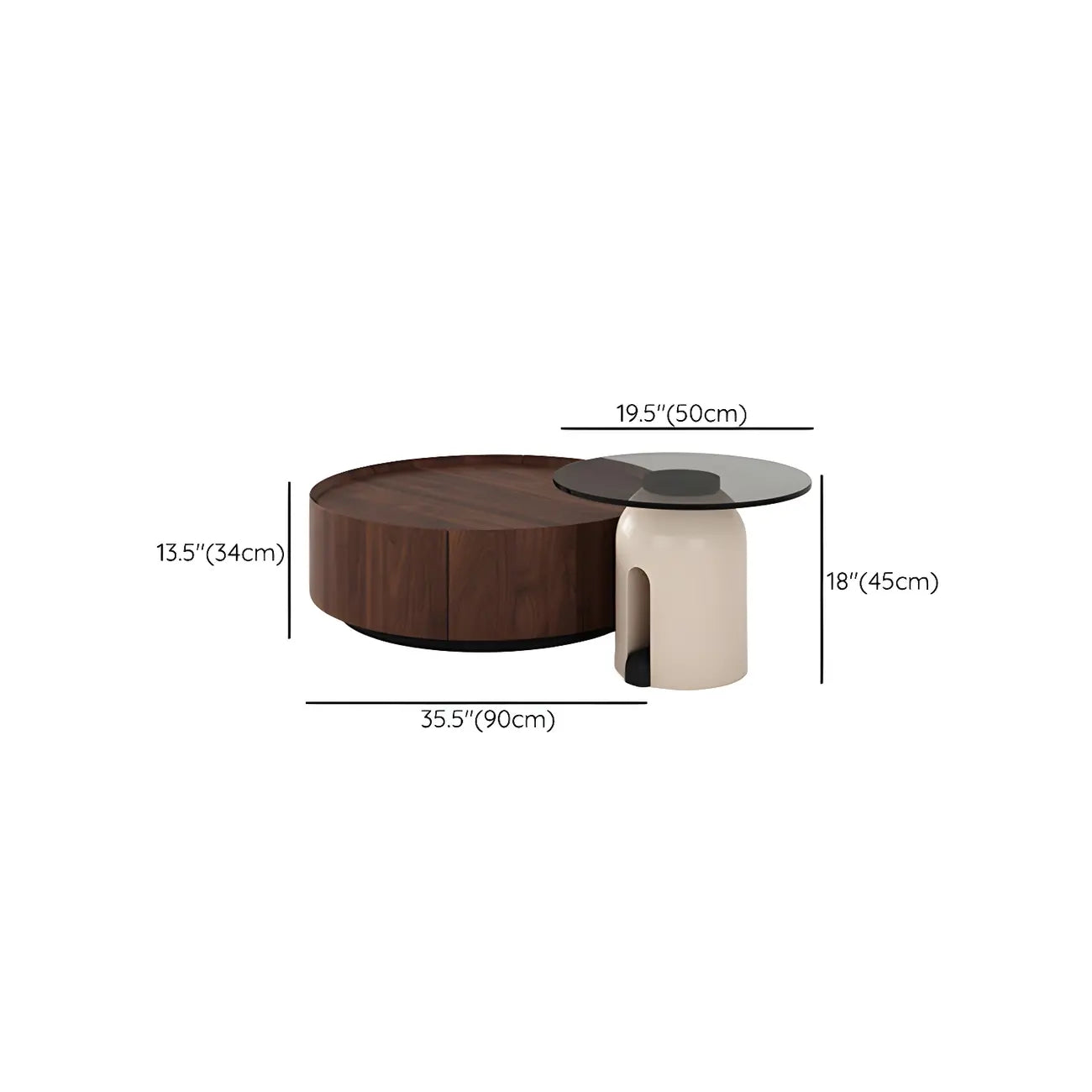 Table basse ronde moderne et élégante en bois marron avec tiroir