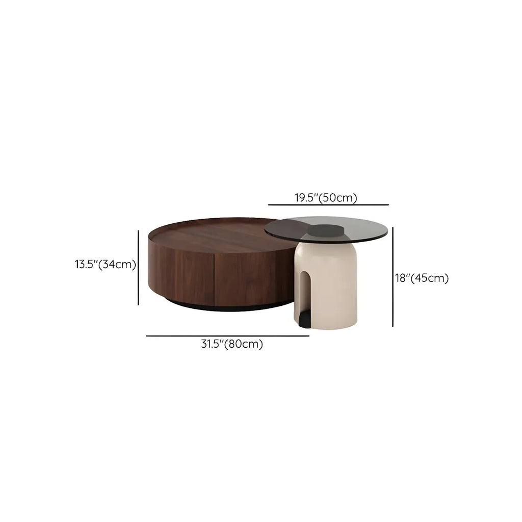 Table basse ronde moderne et élégante en bois marron avec tiroir