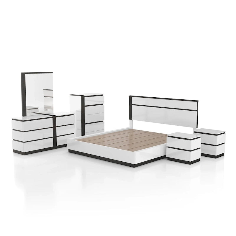 Ensemble de chambre à coucher moderne Conjira en bois blanc, 6 pièces, plateforme (USB) par Furniture of America