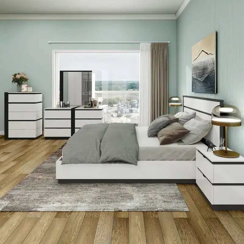 Ensemble de chambre à coucher moderne Conjira en bois blanc, 6 pièces, plateforme (USB) par Furniture of America