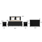 Ensemble de lit king en bois noir Oak Park 4 pièces Homestyles, comprenant un lit, deux tables de chevet et une commode.