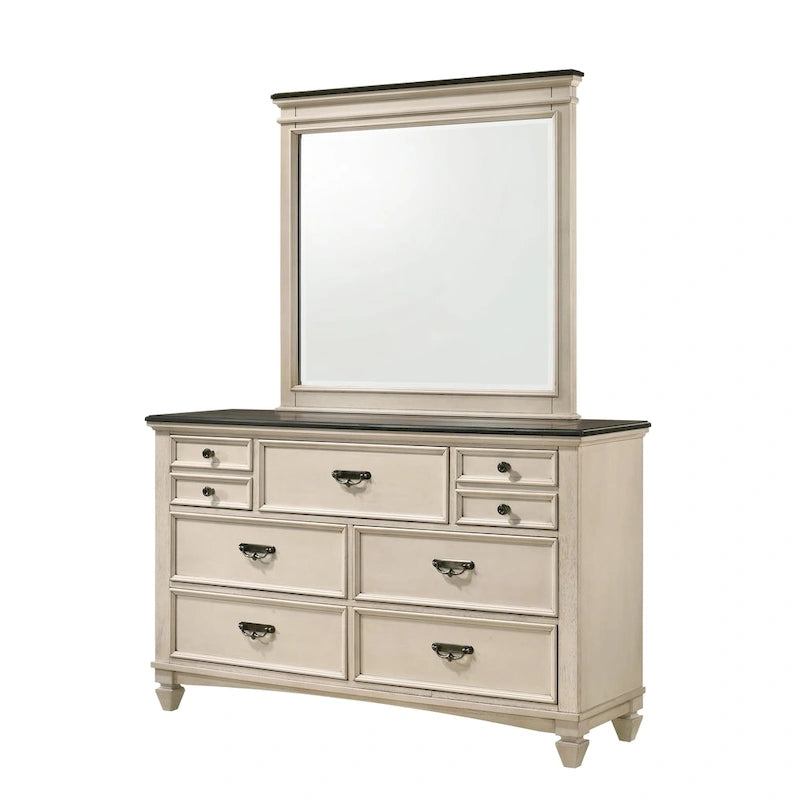 Ensemble de chambre à coucher Roseanne 6 pièces, panneaux crème et marron