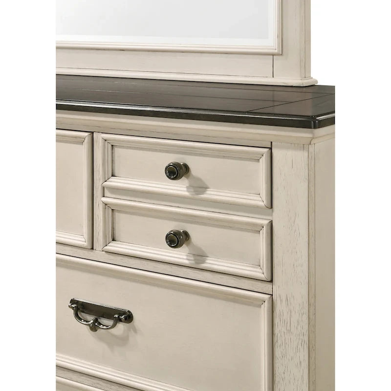 Ensemble de chambre à coucher Roseanne 6 pièces, panneaux crème et marron