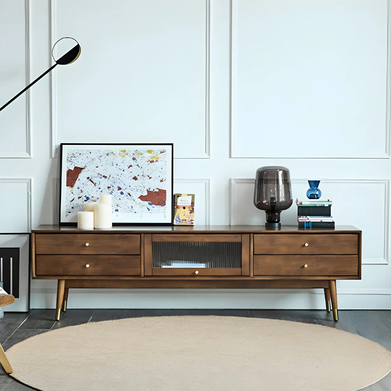 Mobile TV Portaoggetti con Gestione Cavi in Legno Marrone Nordico da 71