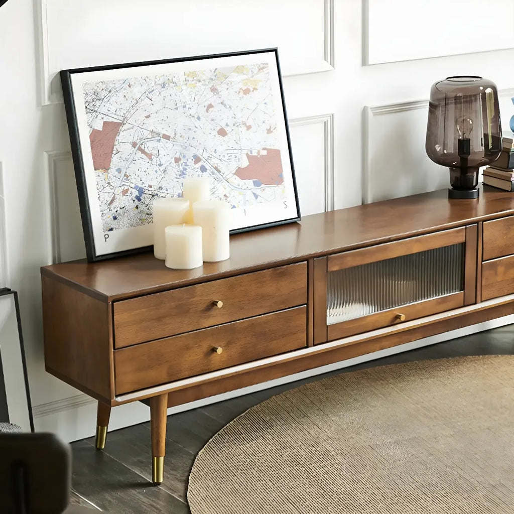 Mobile TV Portaoggetti con Gestione Cavi in Legno Marrone Nordico da 71