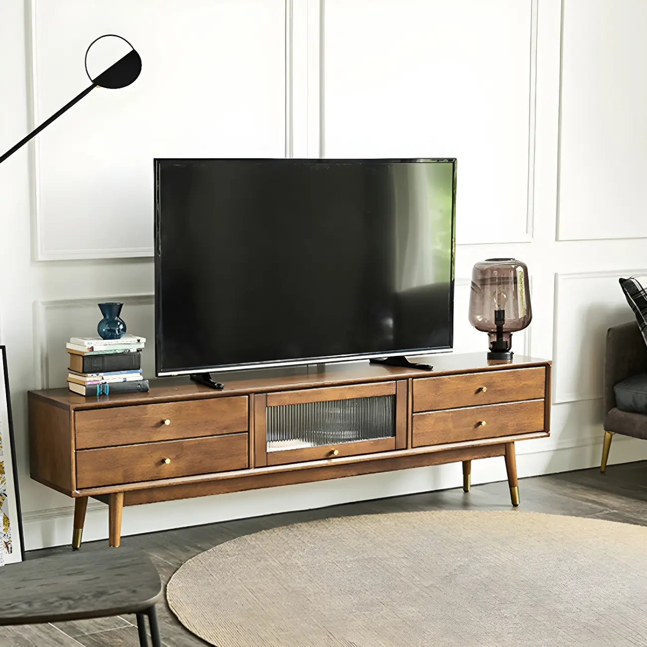 Mobile TV Portaoggetti con Gestione Cavi in Legno Marrone Nordico da 71