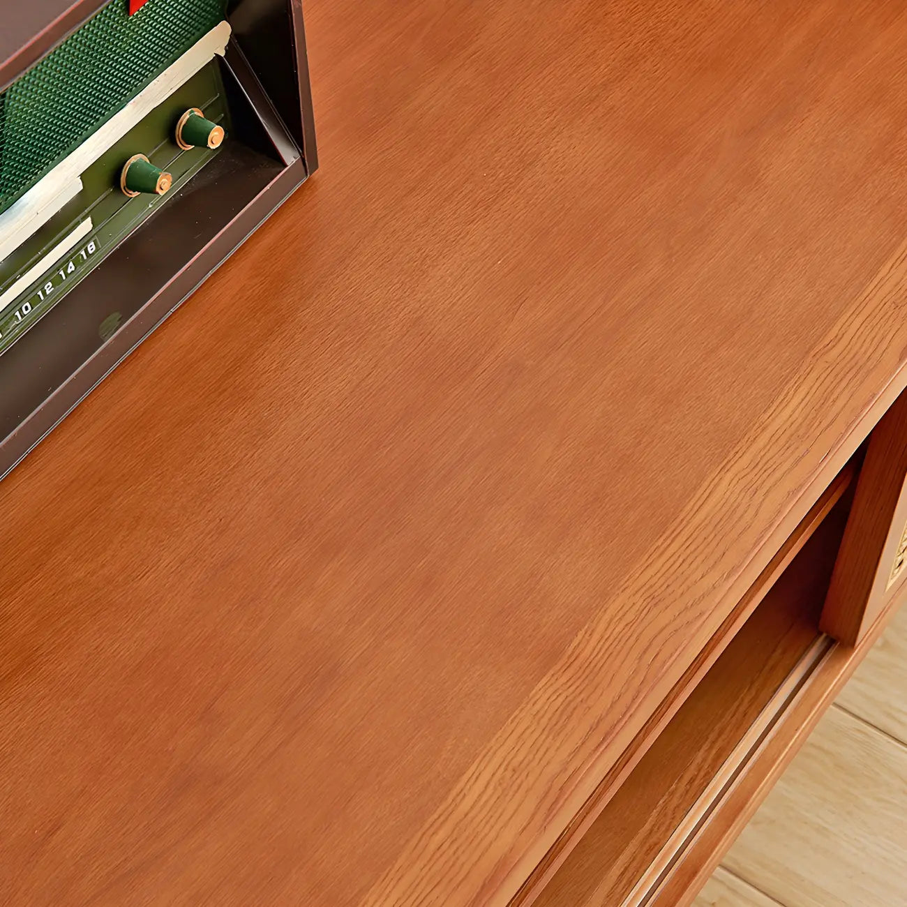 Mobile TV con vano a giorno e ante in rattan, in legno naturale da 200 cm