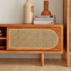 Mobile TV con vano a giorno e ante in rattan, in legno naturale da 200 cm