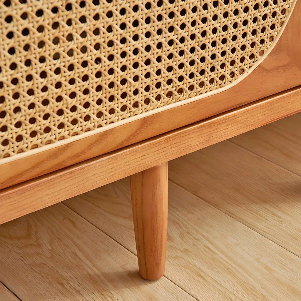 Mobile TV con vano a giorno e ante in rattan, in legno naturale da 200 cm