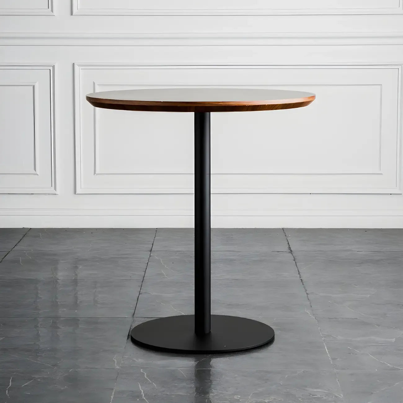 Tables de bar modernes à pied central en bois brun et métal noir