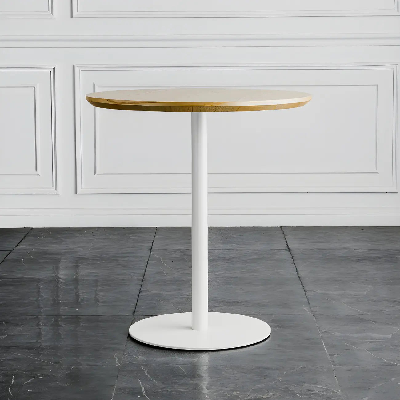 Tables de bar modernes à pied central en bois brun et métal noir