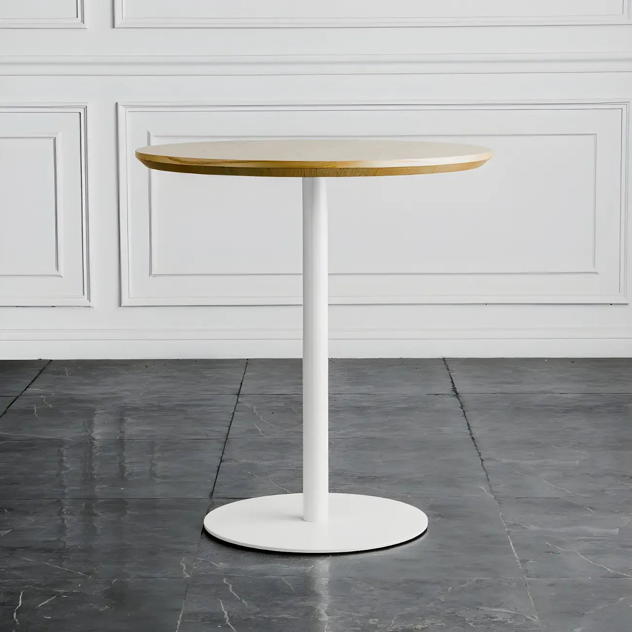 Tables de bar modernes à pied central en bois brun et métal noir