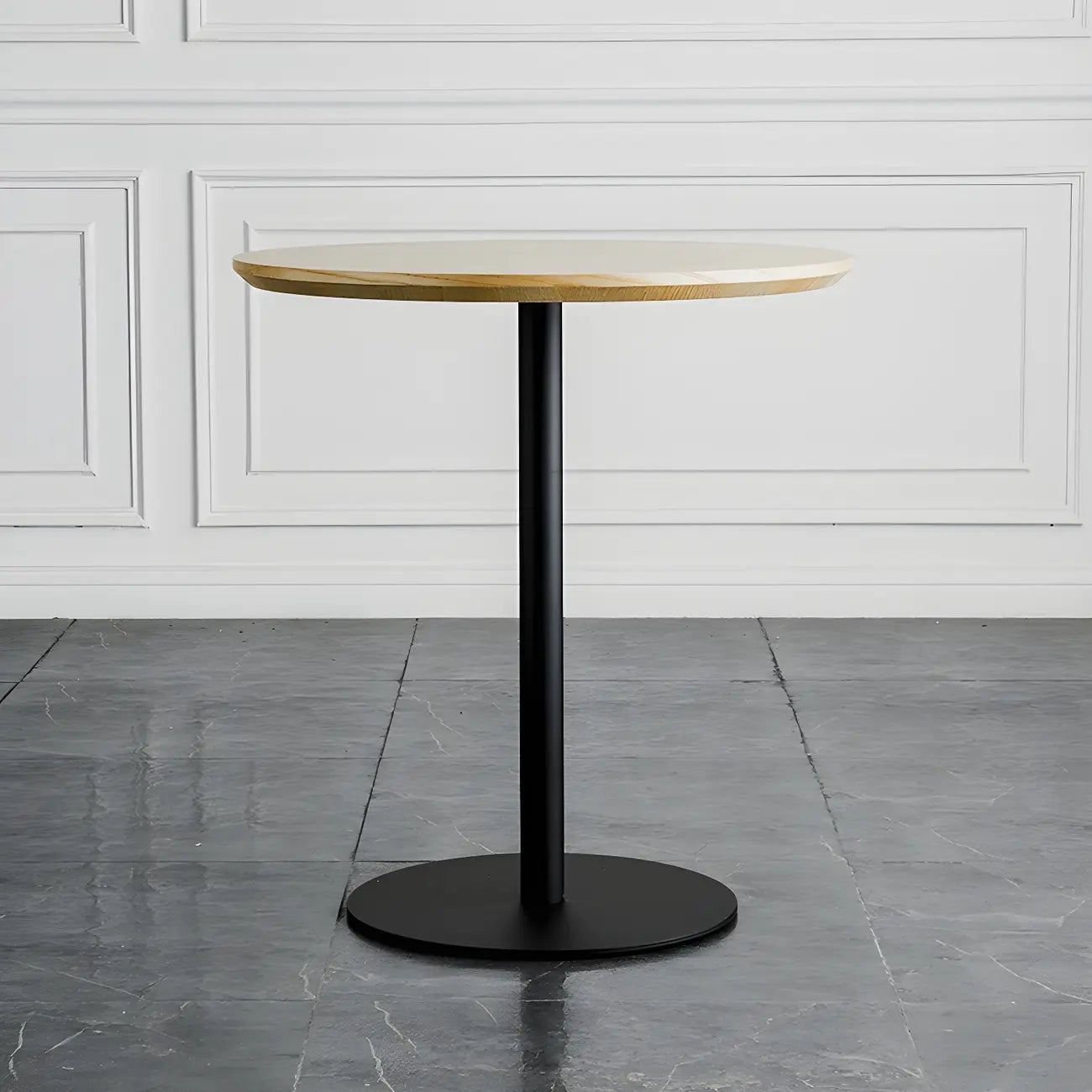 Tables de bar modernes à pied central en bois brun et métal noir