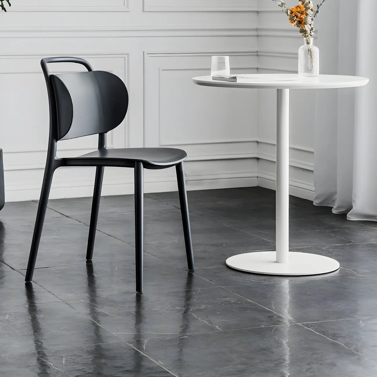 Tables de bar modernes à pied central en bois brun et métal noir