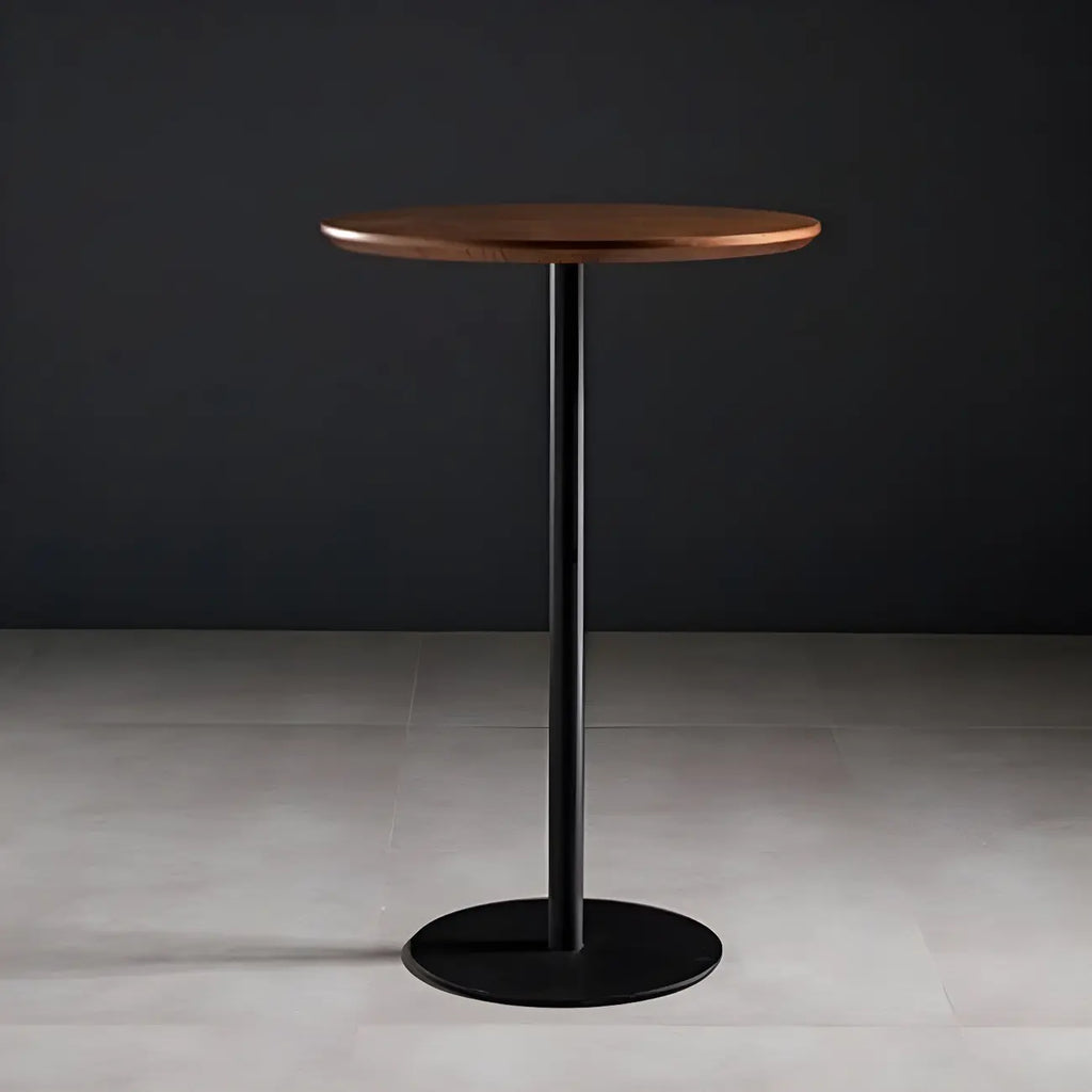 Tables de bar modernes à pied central en bois brun et métal noir