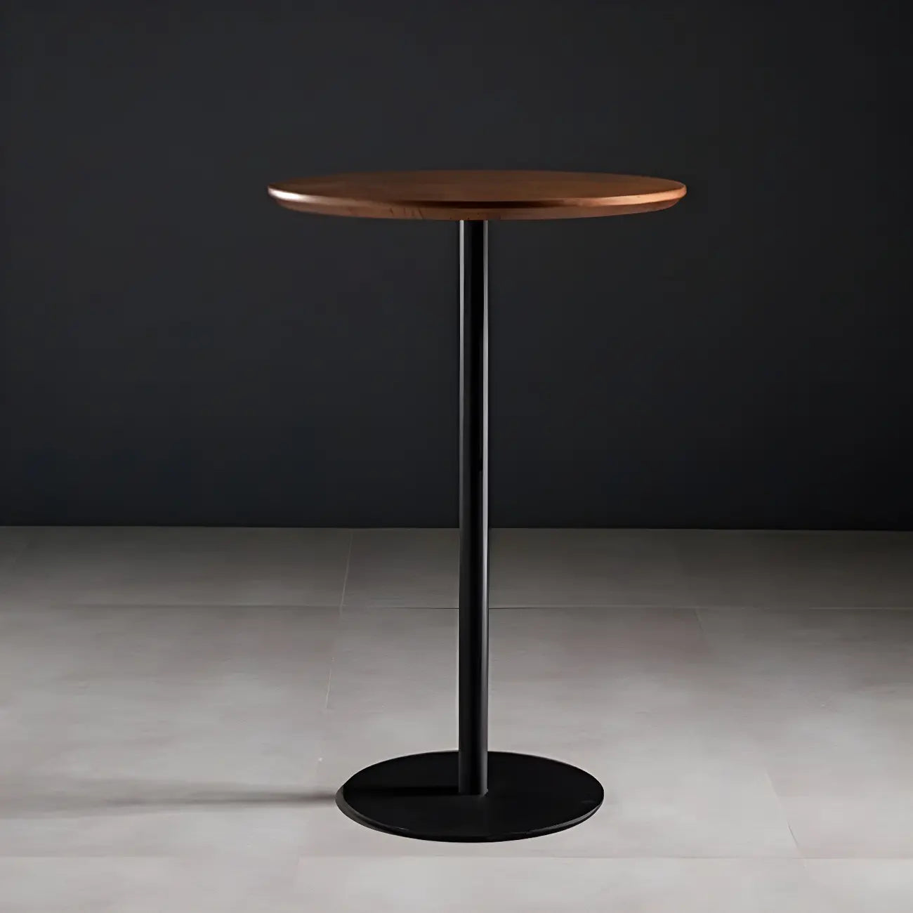 Tables de bar modernes à pied central en bois brun et métal noir