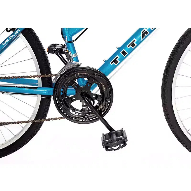Bicicletta da montagna da donna Titan Bikes Wildcat a 12 velocità con sella regolabile in altezza, blu/bianco