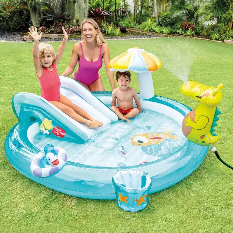 Piscine gonflable pour enfants Intex Gator, 2 m x 1,7 m x 10 cm, centre de jeu aquatique extérieur avec toboggan, pour les tout-petits de 2 ans et plus (lot de 3)